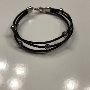 Black Wire Bracelet with Silver Beads